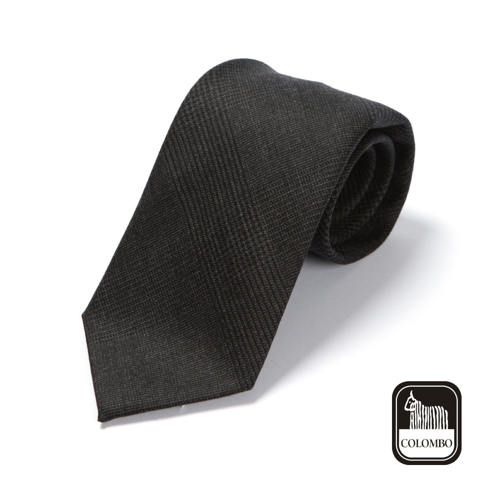 Colombo Glen Check Pattern Charcoal Gray Wool Tie