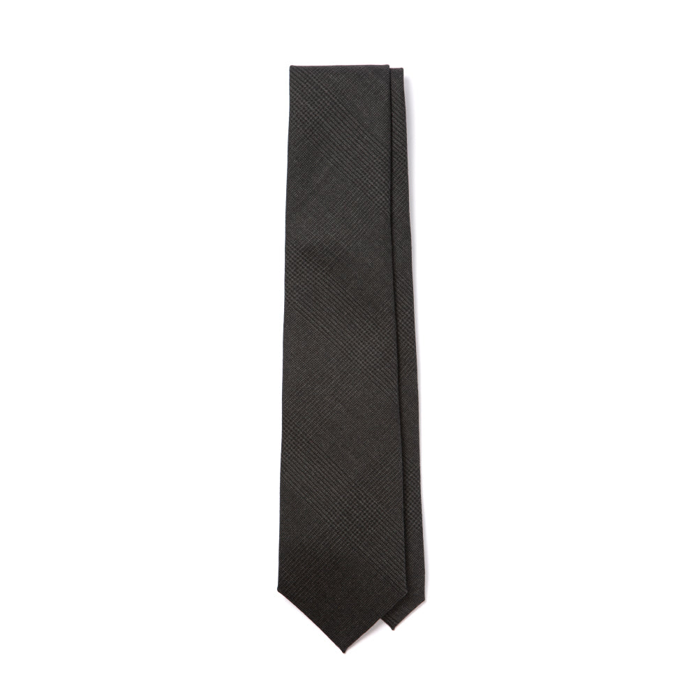 Colombo Glen Check Pattern Charcoal Gray Wool Tie