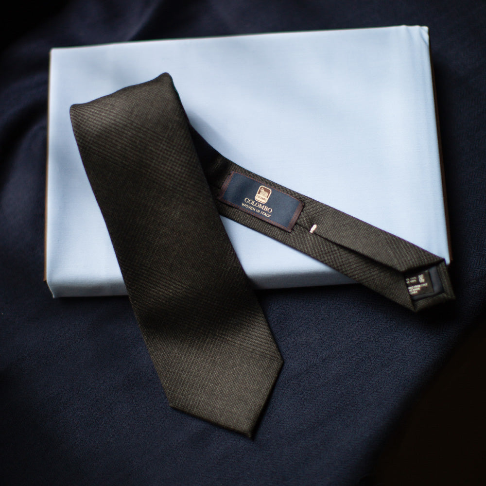 Colombo Glen Check Pattern Charcoal Gray Wool Tie