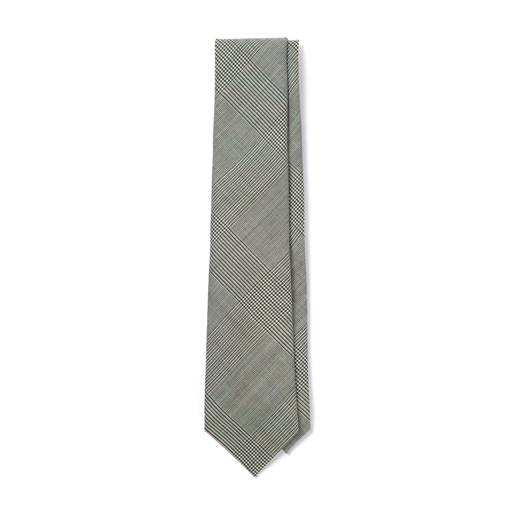 Colombo Glen Check Pattern White Black Wool Tie