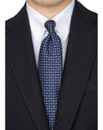 Clover & Fiore Navy Silver Hand-Printed Silk Tie