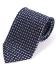 Clover & Fiore Navy Silver Hand-Printed Silk Tie