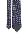 Clover & Fiore Navy Silver Hand-Printed Silk Tie