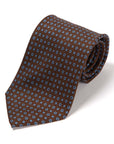 Clover & Fiore Brown Blue Hand-Printed Silk Tie