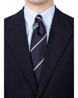 Champagne Gold Mori Stripe Dark Navy Silk Tie