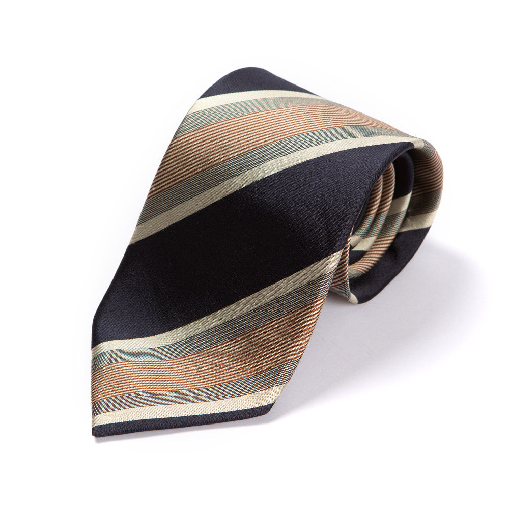 Classic Stripe Champagne Gold, Navy, and Brown Silk Tie