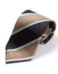 Classic Stripe Champagne Gold, Navy, and Brown Silk Tie