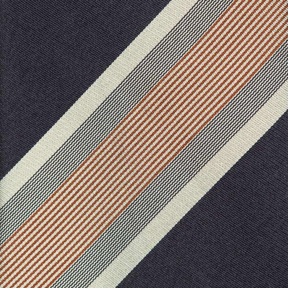 Classic Stripe Champagne Gold, Navy, and Brown Silk Tie