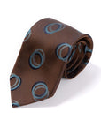 Couple Ring Pattern Brown Blue Gray Silk Tie