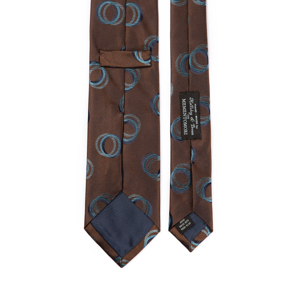 Couple Ring Pattern Brown Blue Gray Silk Tie