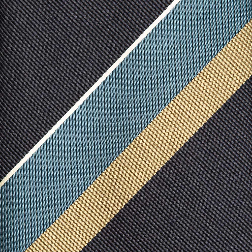 Block Stripe Dark Navy Blue Gold Silk Tie
