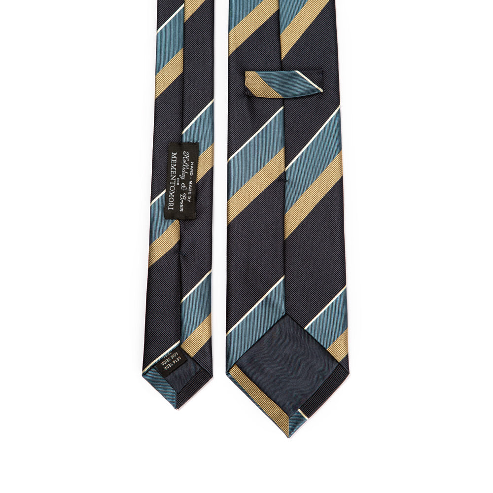 Block Stripe Dark Navy Blue Gold Silk Tie