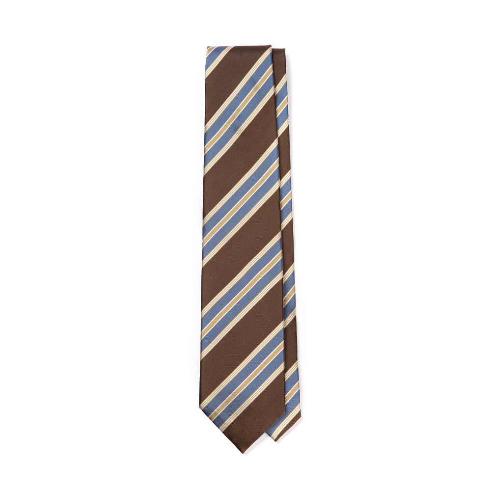 Signature Stripe Brown Blue Gold Silk Tie