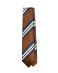 Wide Stripe Brown Navy White Silk Tie