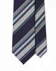 Dark Navy Blue Silver Formal Stripe Silk Tie
