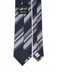 Dark Navy Blue Silver Formal Stripe Silk Tie