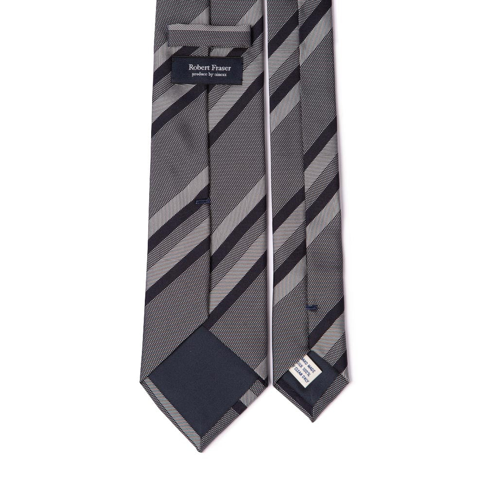Dark Navy Silver Formal Double Stripe Silk Tie