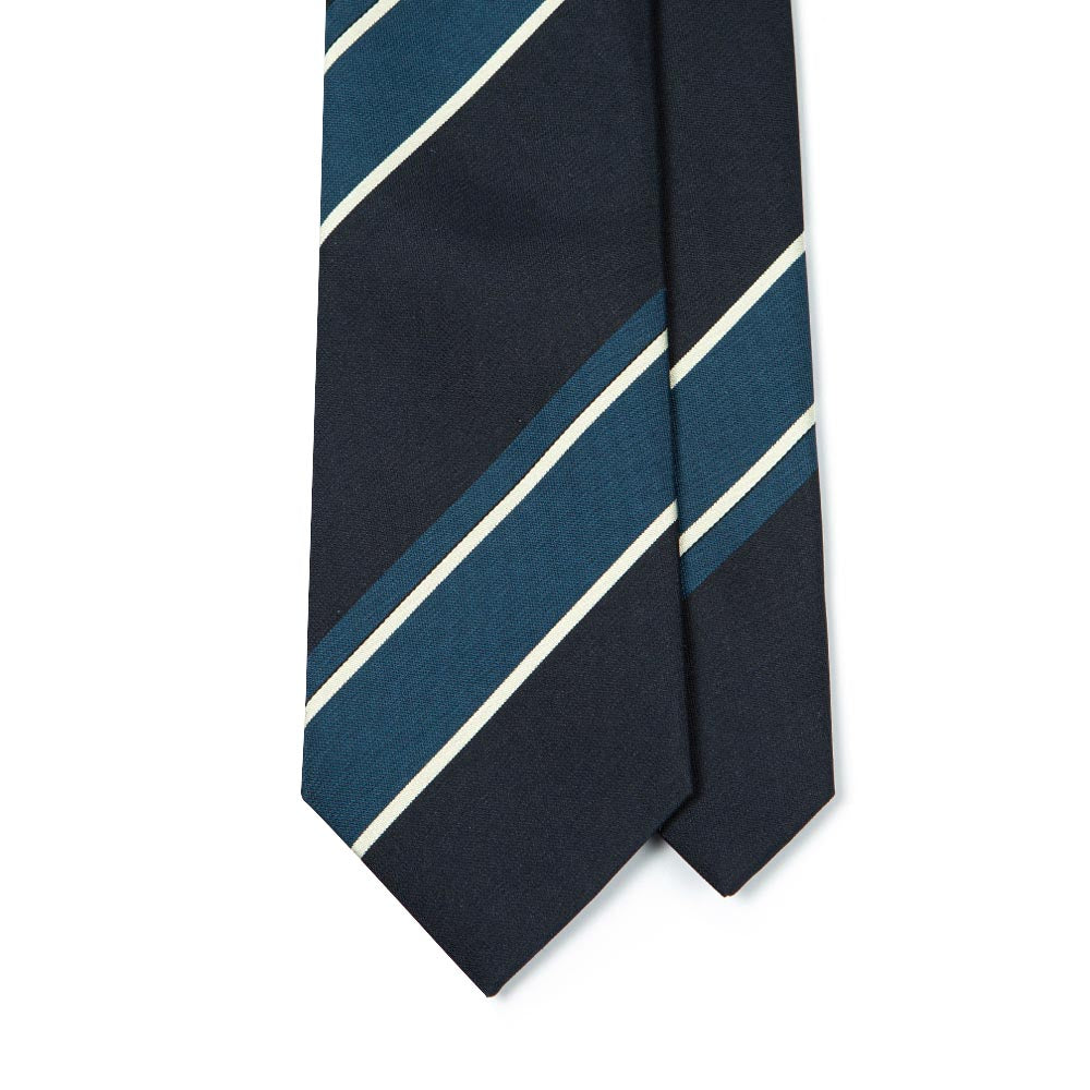 Dark Navy Blue Block Stripe Silk Tie