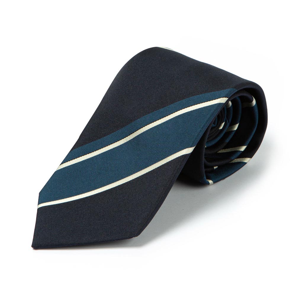 Dark Navy Blue Block Stripe Silk Tie
