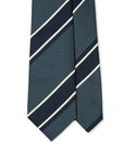 Dark Navy Blue Gray Block Stripe Silk Tie