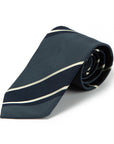 Dark Navy Blue Gray Block Stripe Silk Tie
