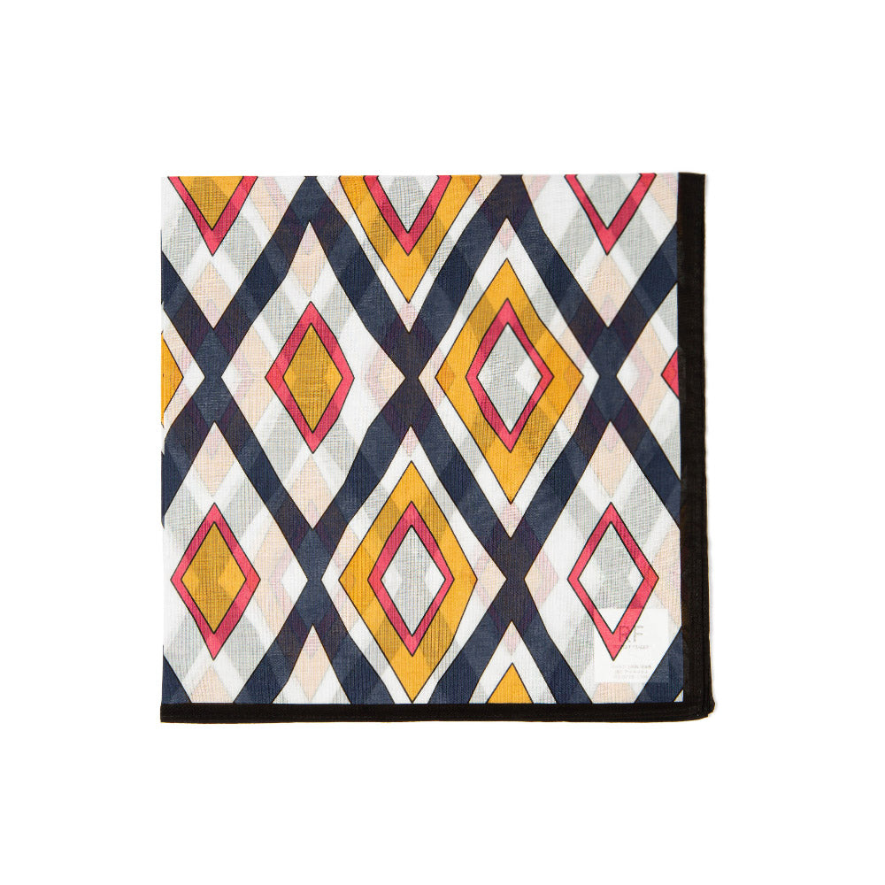 Navy Diamond Motif Pattern Printed Cotton Bandana Handkerchief