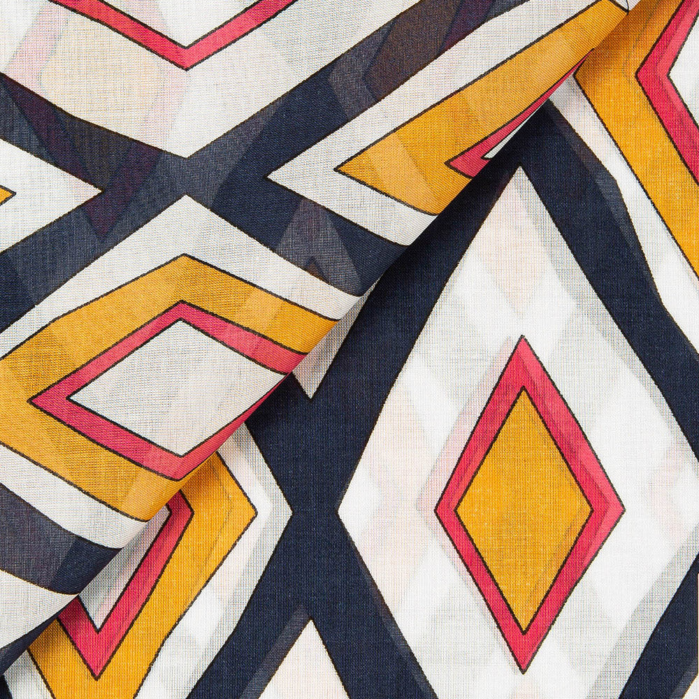 Navy Diamond Motif Pattern Printed Cotton Bandana Handkerchief