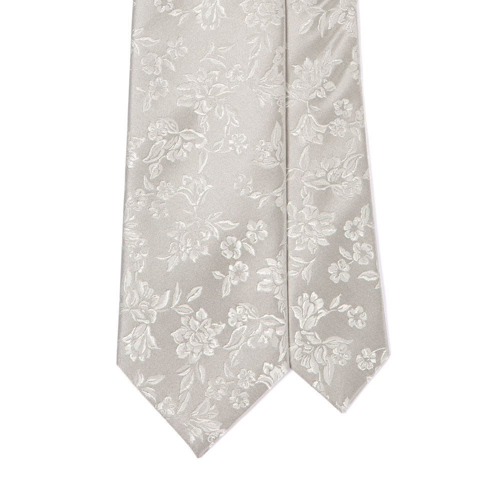 Rhodium Silver Flower Pattern Satin Silk Ceremony Tie
