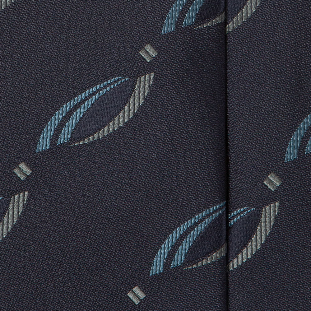 Classic Pattern Navy Blue Gray Woven Silk Tie