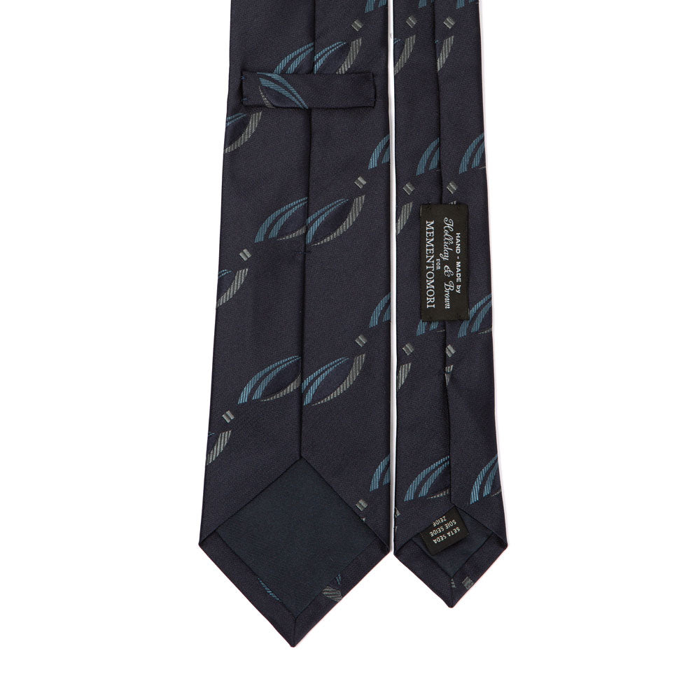 Classic Pattern Navy Blue Gray Woven Silk Tie