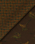 Bird & Houndstooth Double Faced Dark Brown Printed Silk Pocket Square