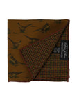 Bird & Houndstooth Double Faced Camel Brown Printed Silk Pocket Square