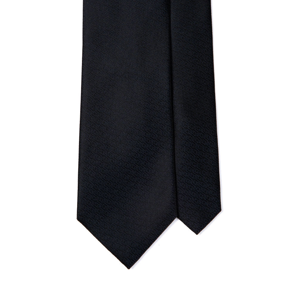 Lattice Pattern Jet Black Jacquard Silk Tie