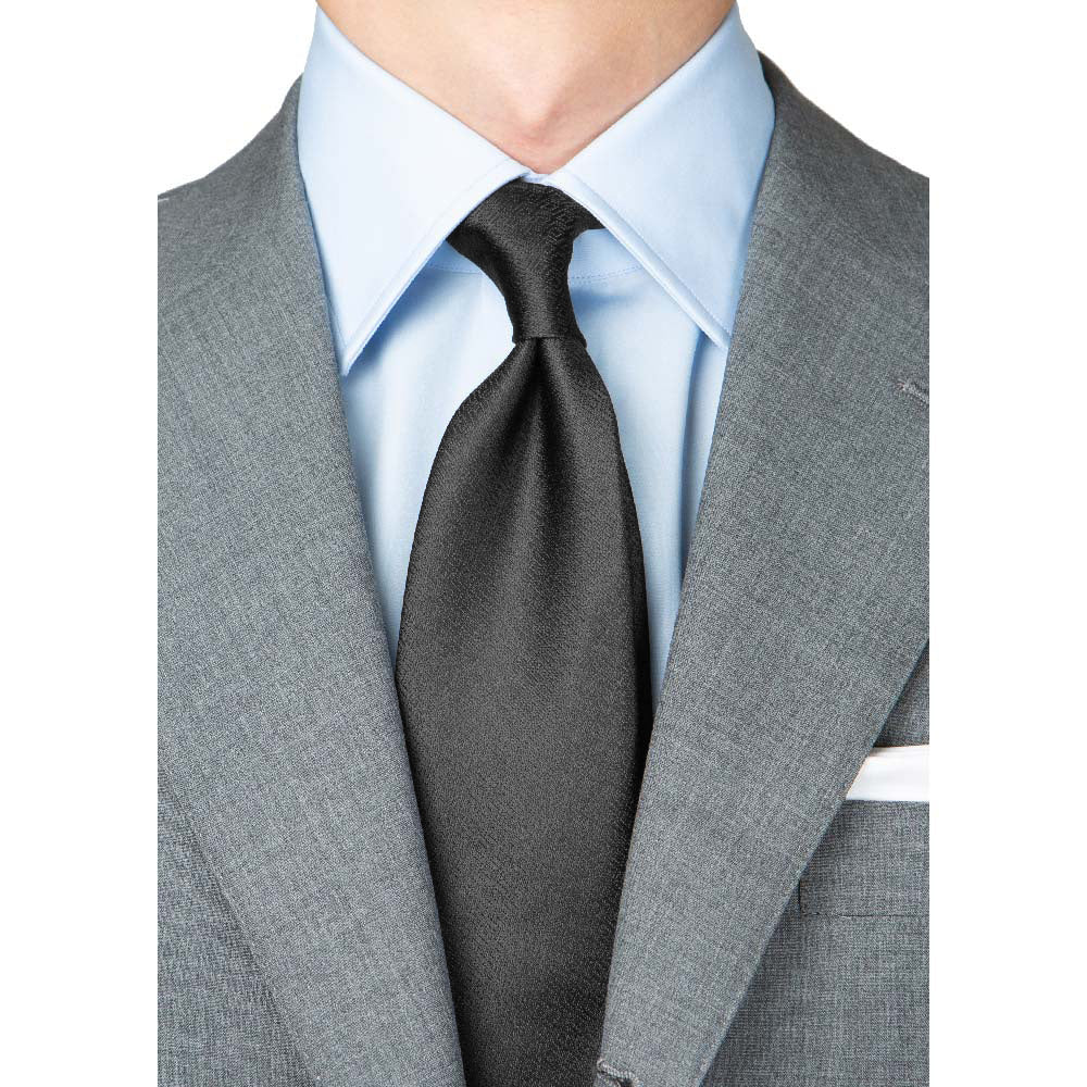 Lattice Pattern Jet Black Jacquard Silk Tie