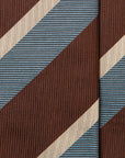 Signature Stripe Brown Blue Woven Silk Tie