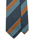 Block Stripe Navy Blue Orange-Brown Woven Silk Tie
