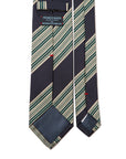 Retro Block Stripe Navy Green Beige Woven Silk Cotton Tie