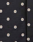 Daisy Flower Pattern Dark Navy Woven Silk Tie