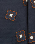 Signature Big Flower Colorful Pattern Dark Navy Brown White Woven Silk Tie