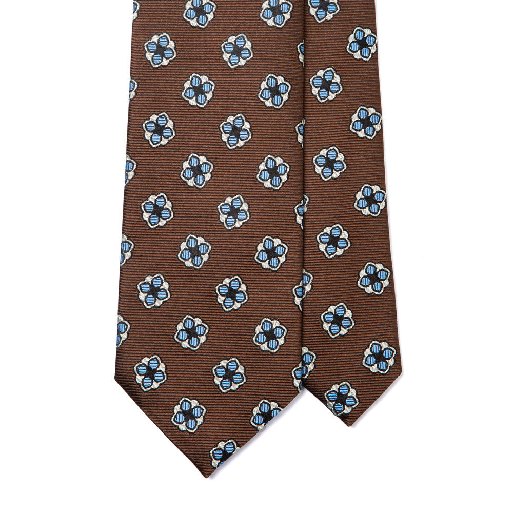 Baby Blue Clover Pattern Brown Woven Silk Tie