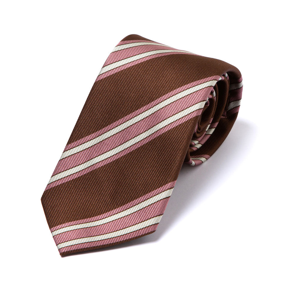 Retro Stripe Milky Brown Pink Woven Silk Tie