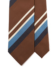 Wide Stripe Brown Navy Blue Woven Silk Cotton Tie
