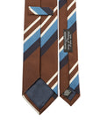 Wide Stripe Brown Navy Blue Woven Silk Cotton Tie