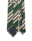 Signature Stripe Green Gold White Woven Silk Tie