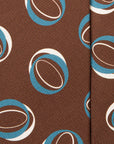 Double Circle Pattern Brown Blue White Printed Silk Tie