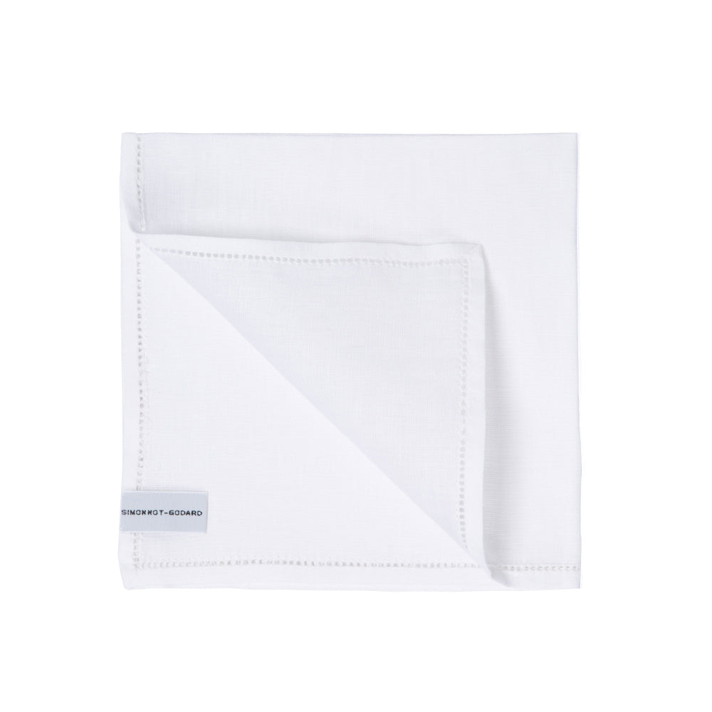 Jour Venise Blanc White Linen Pocket Square