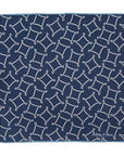 Signature & Dot Pattern Double Faced Navy Blue Printed Silk Pocket Square