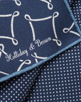 Signature & Dot Pattern Double Faced Navy Blue Printed Silk Pocket Square