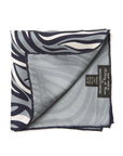 Wave & Solid Double Faced Navy Gray Printed Silk Pocket Square