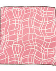 Signature & Houndstooth Pattern Double Faced Pink Brown Printed Silk Pocket Square